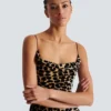 Flowing leopard print velvet dress