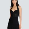 Halterneck pleated knit midi dress