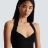 Halterneck pleated knit midi dress