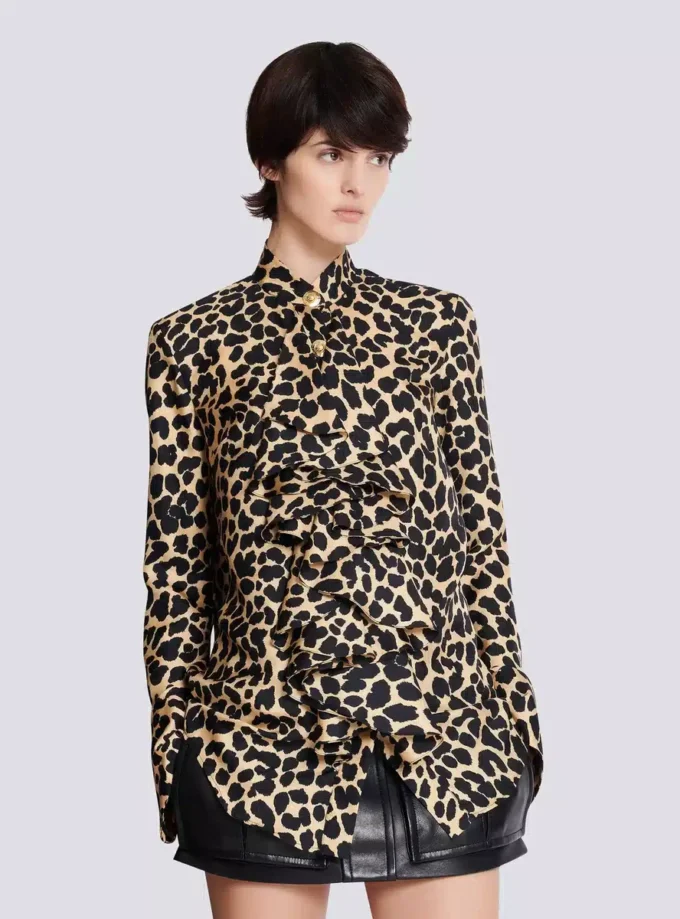 Leopard print ruffled shirt