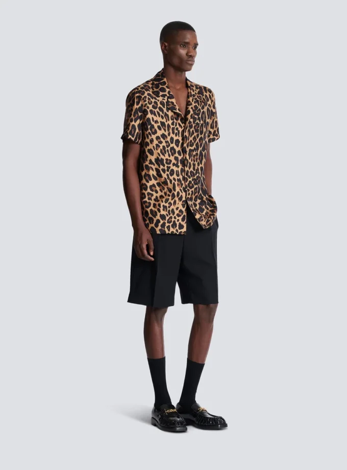 Leopard print silk pyjama shirt