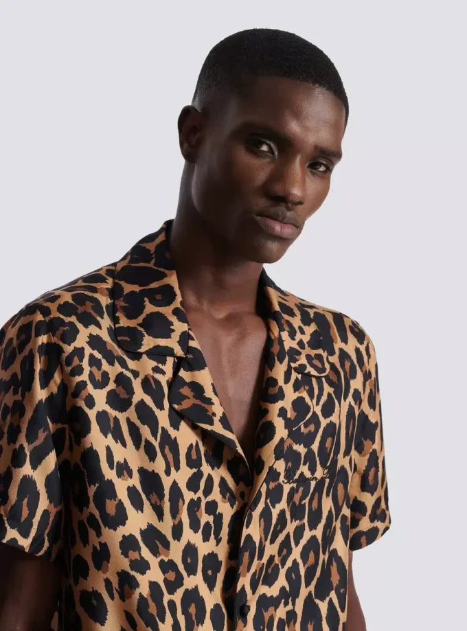 Leopard print silk pyjama shirt