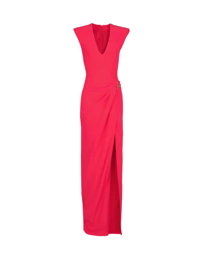 Long crepe dress with embellished detail
