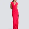 Long crepe dress with embellished detail