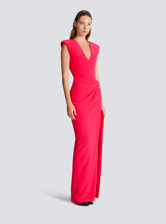 Long crepe dress with embellished detail