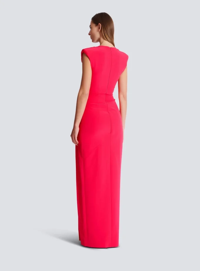 Long crepe dress with embellished detail