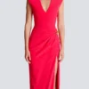 Long crepe dress with embellished detail