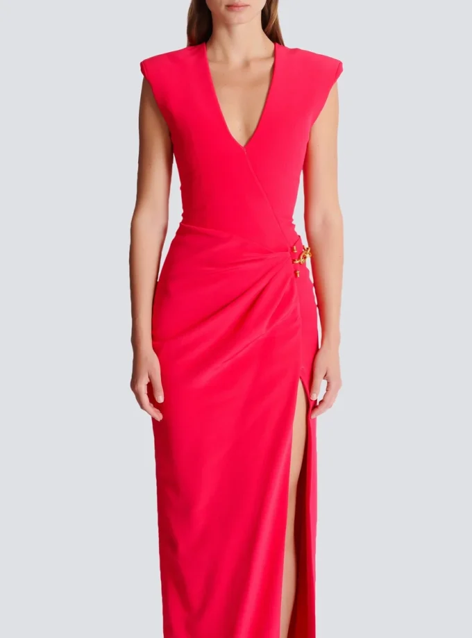 Long crepe dress with embellished detail