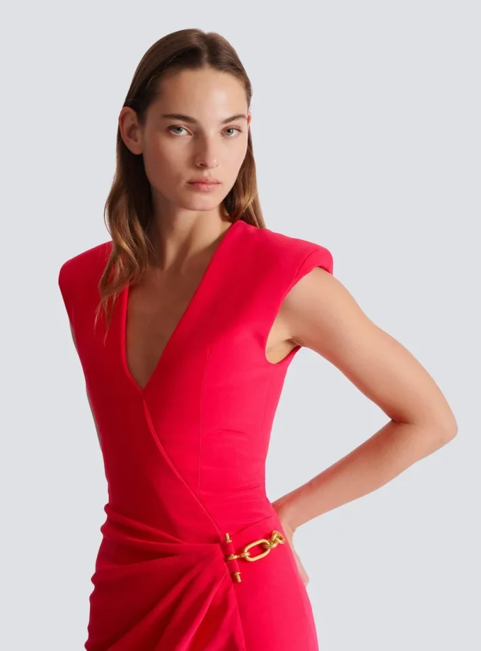 Long crepe dress with embellished detail