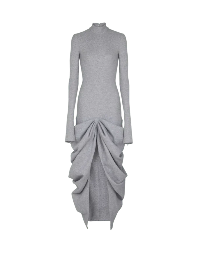 Long draped cotton knit dress