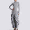 Long draped cotton knit dress