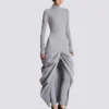 Long draped cotton knit dress