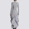 Long draped cotton knit dress