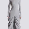 Long draped cotton knit dress