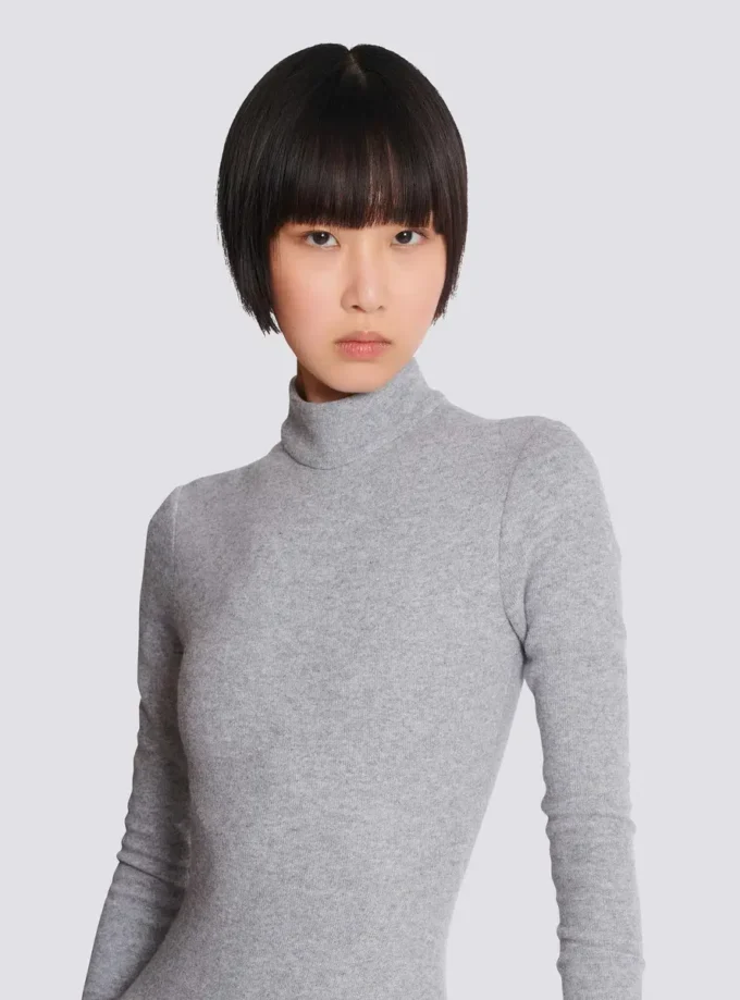 Long draped cotton knit dress
