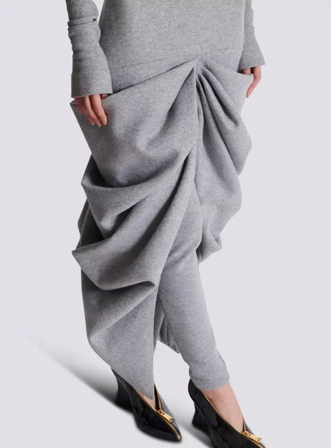 Long draped cotton knit dress