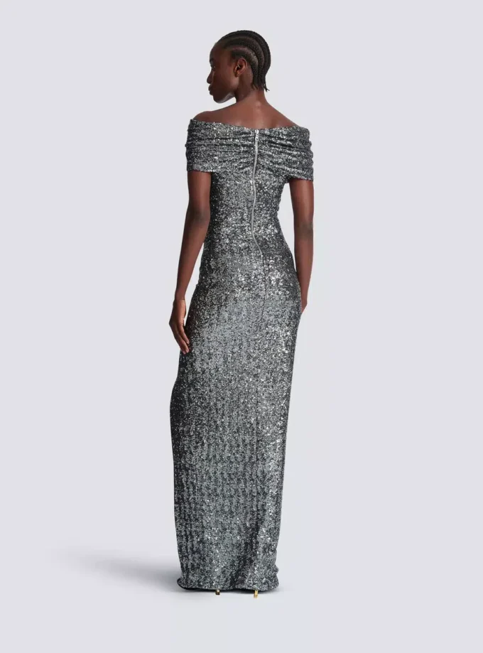 Long draped sequin dress