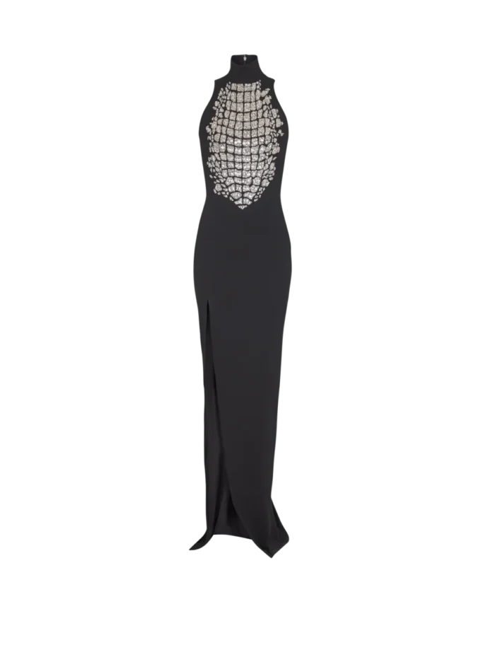 Long embroidered slit dress