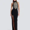 Long embroidered slit dress