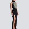 Long embroidered slit dress