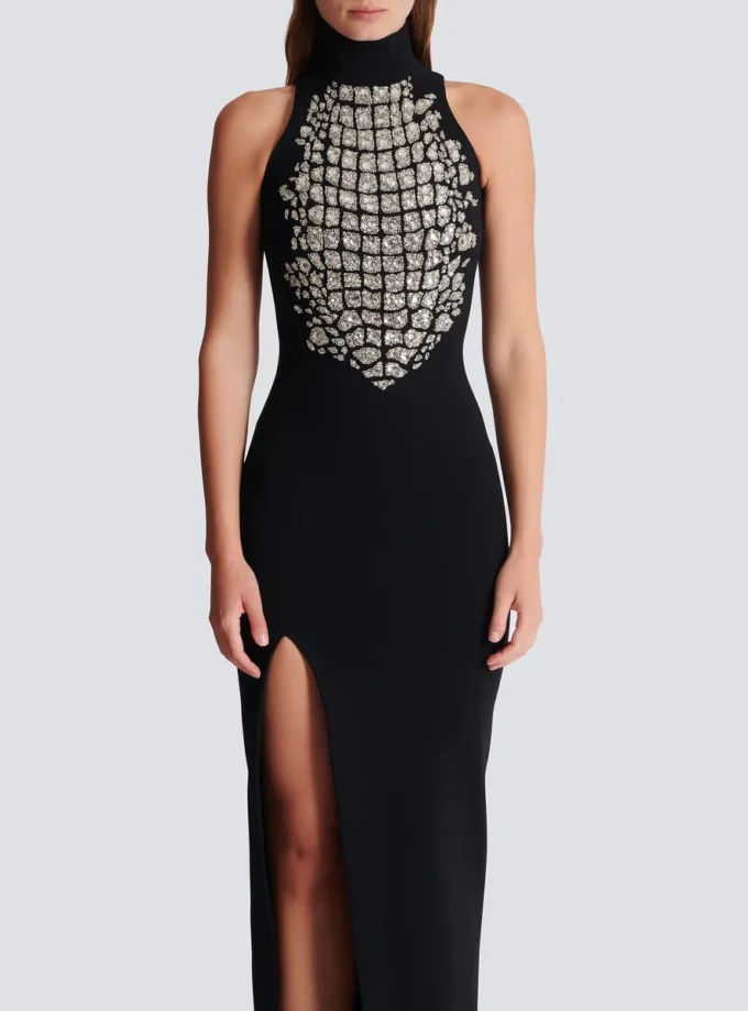 Long embroidered slit dress
