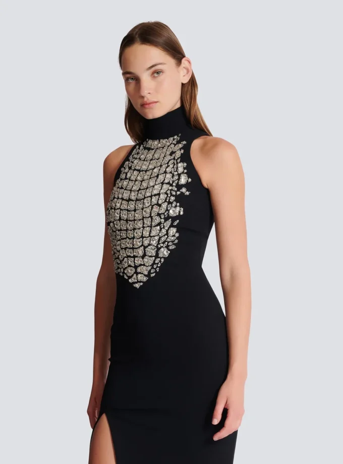 Long embroidered slit dress