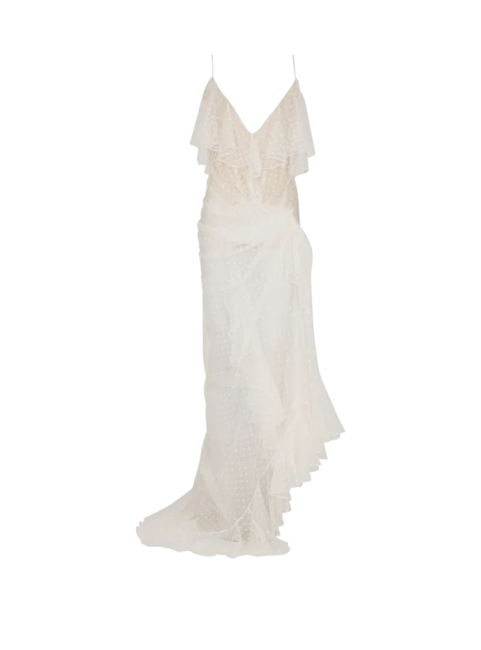 Long flowing dress with lace ruffles