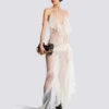 Long flowing dress with lace ruffles