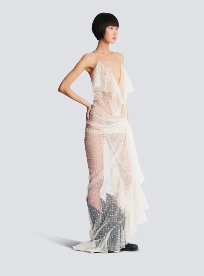 Long flowing dress with lace ruffles
