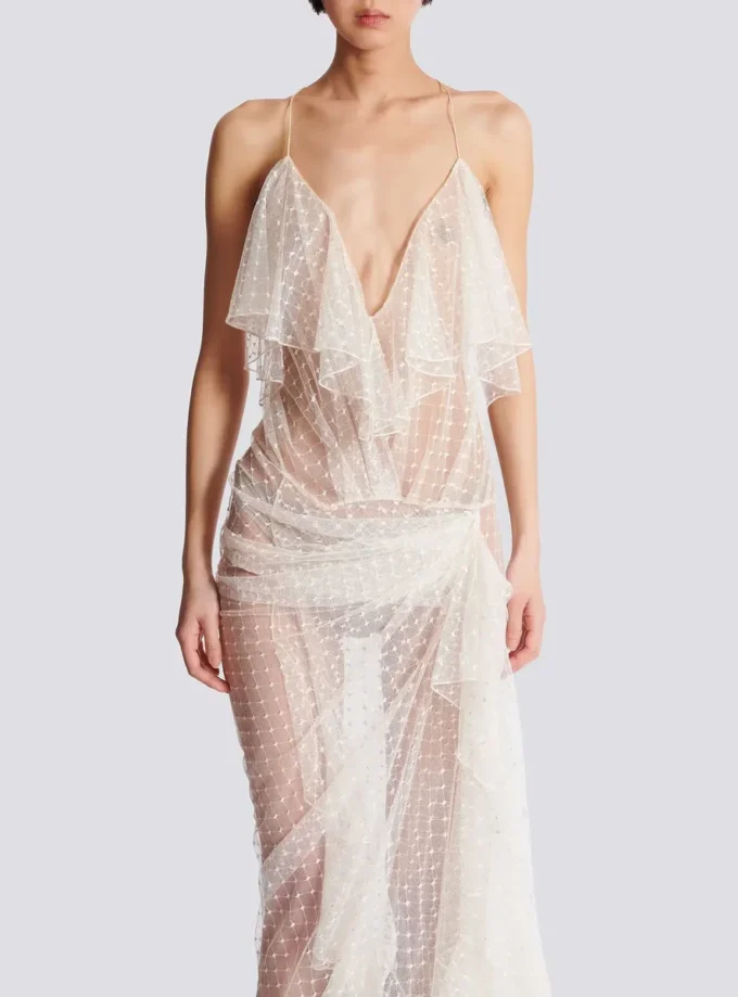 Long flowing dress with lace ruffles