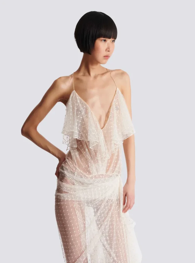 Long flowing dress with lace ruffles