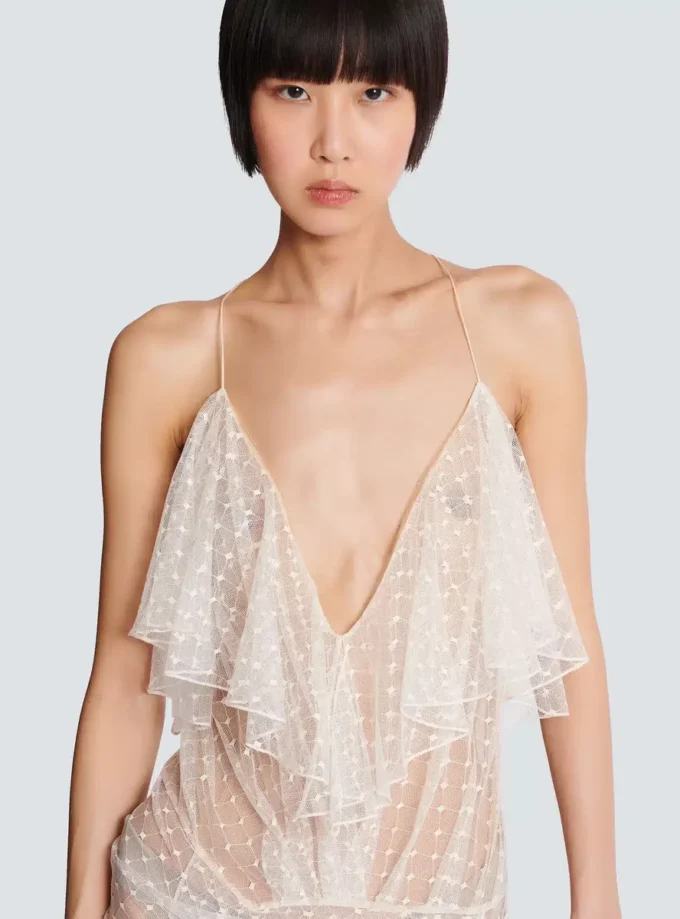 Long flowing dress with lace ruffles