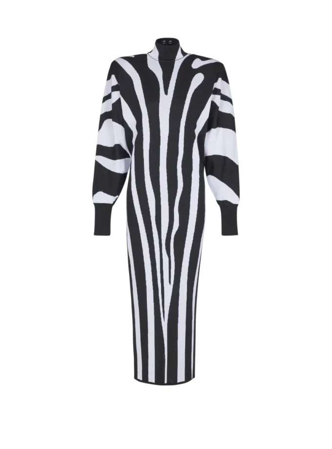 Long knit dress with zebra intarsia