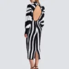 Long knit dress with zebra intarsia