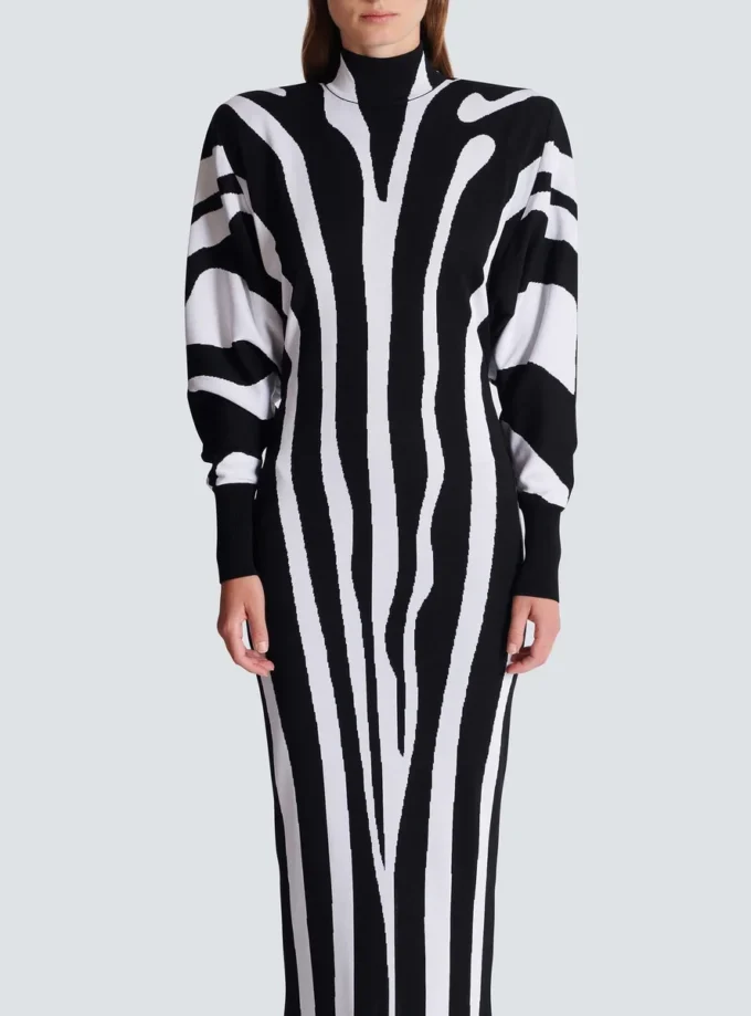 Long knit dress with zebra intarsia