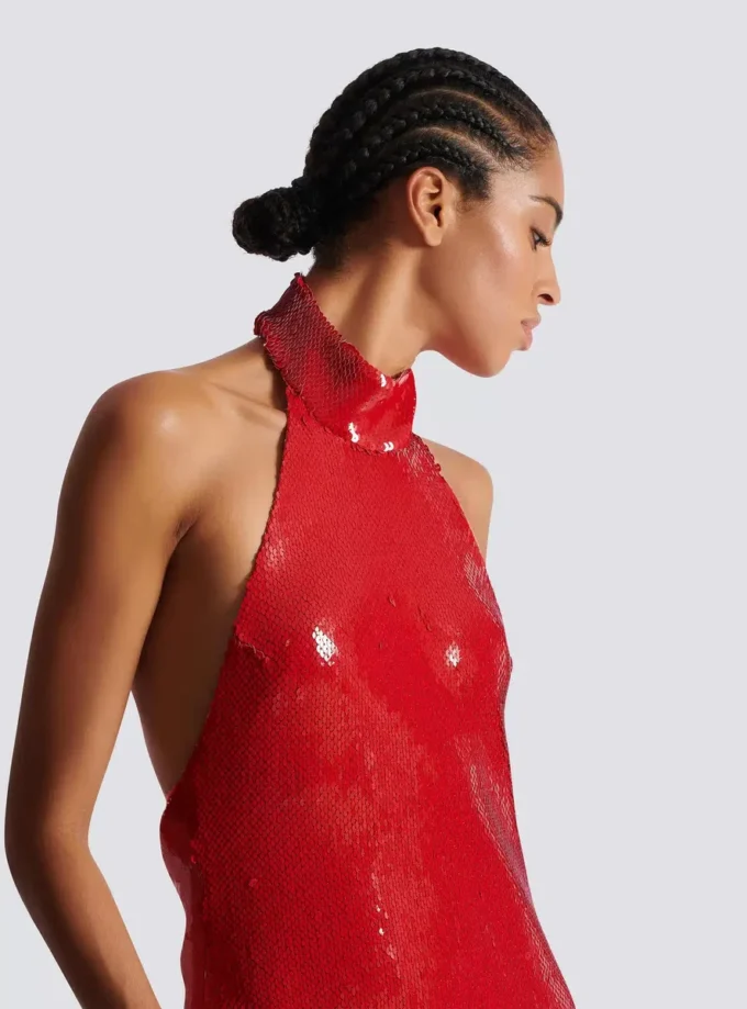 Long sequin halterneck dress