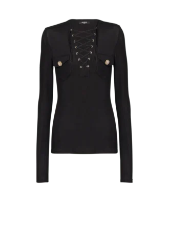 Long-sleeved lace-up top