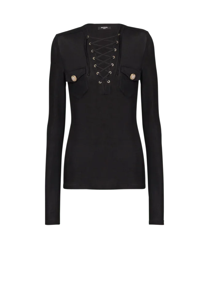 Long-sleeved lace-up top