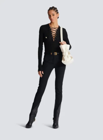 Long-sleeved lace-up top