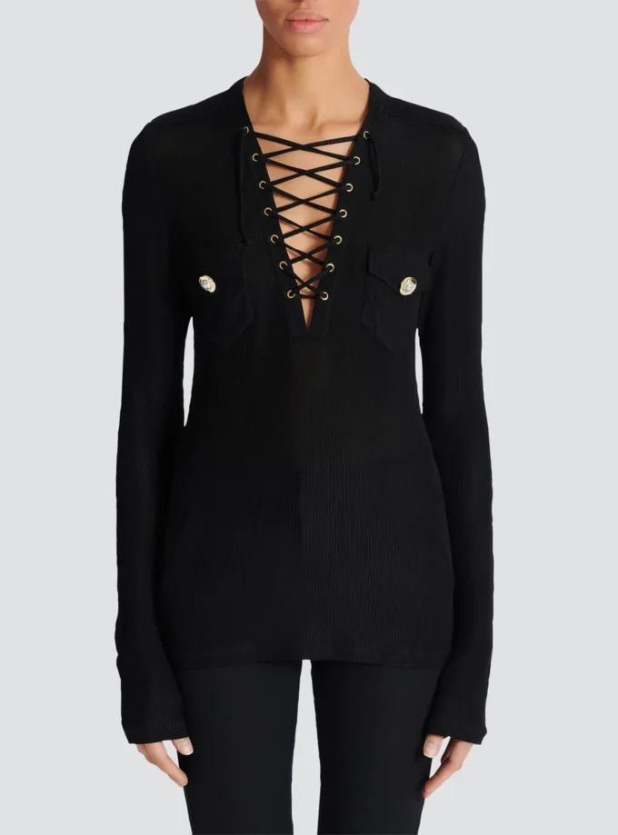 Long-sleeved lace-up top
