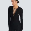 Long-sleeved lace-up top