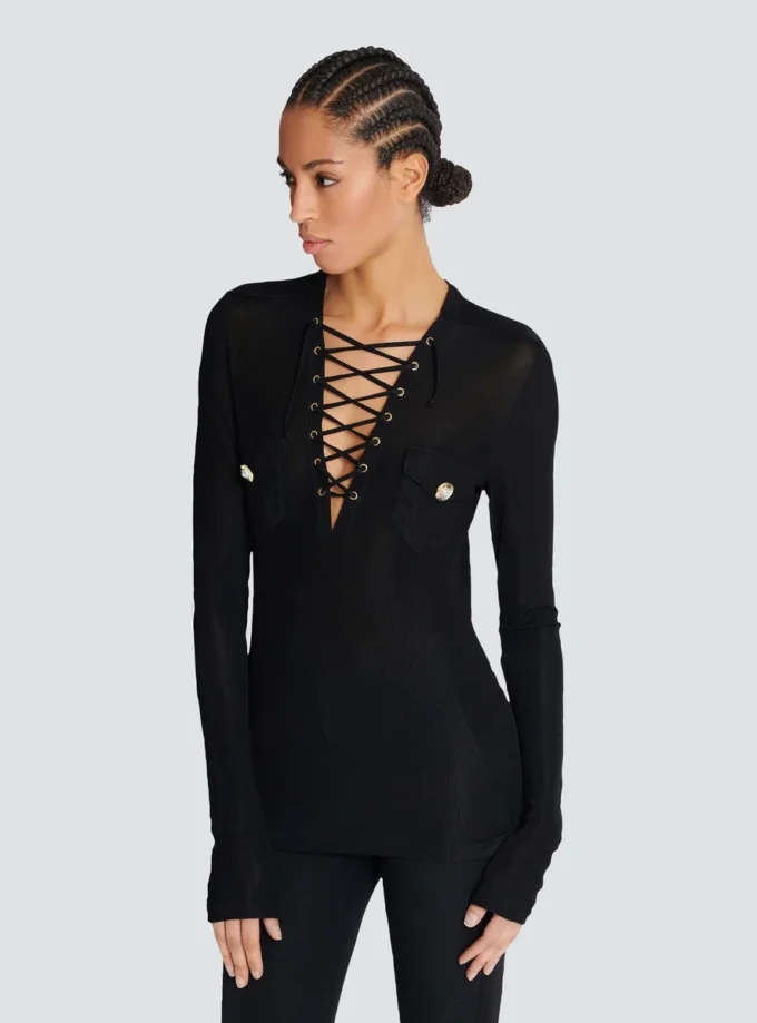 Long-sleeved lace-up top