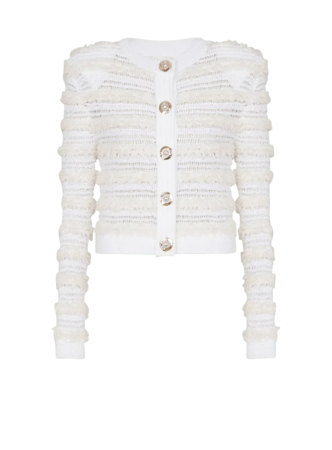 Long-sleeved tweed-effect knit cardigan