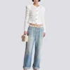 Long-sleeved tweed-effect knit cardigan