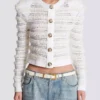 Long-sleeved tweed-effect knit cardigan