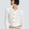 Long-sleeved tweed-effect knit cardigan