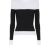Long-sleeved two-tone knit top