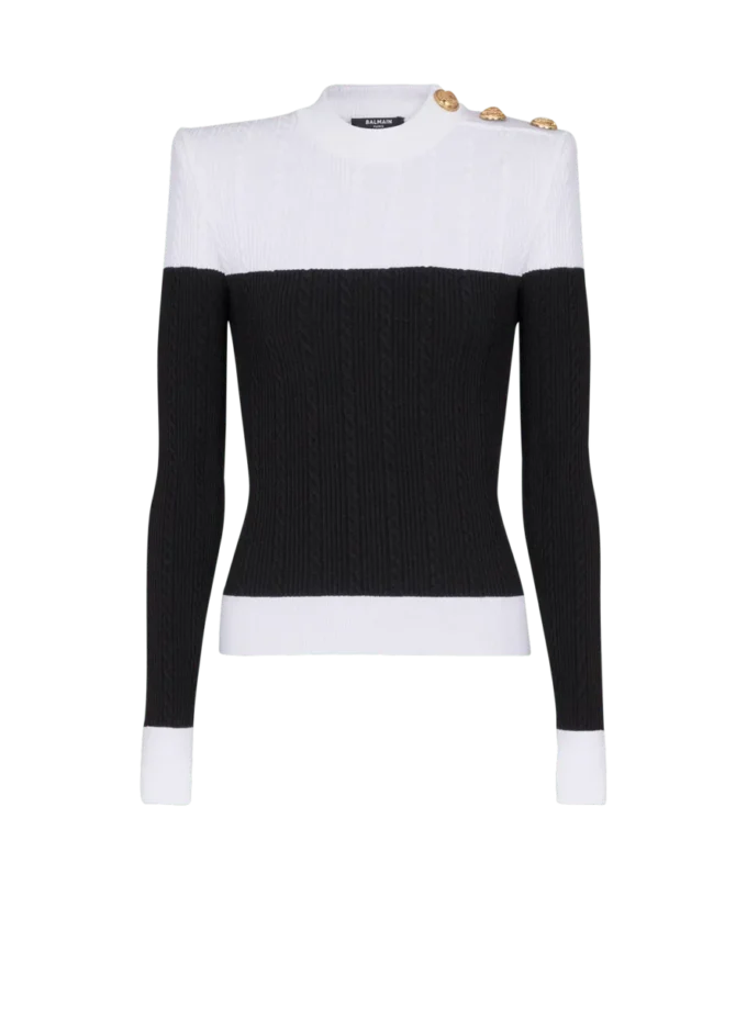 Long-sleeved two-tone knit top