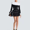 Long-sleeved two-tone knit top