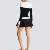 Long-sleeved two-tone knit top